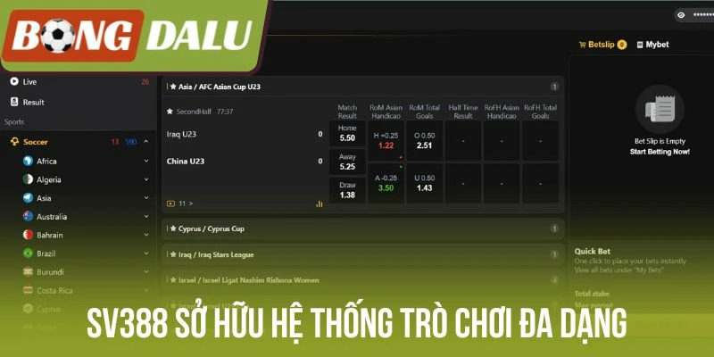 Sv388 sở hữu hệ thống trò chơi đa dạng